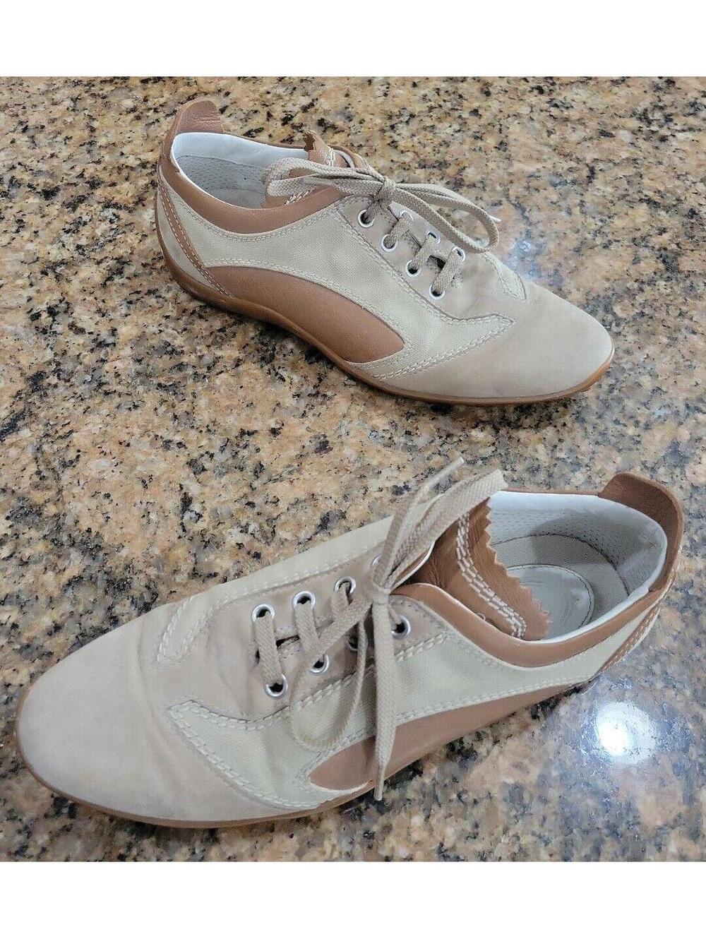 TOD'S Beige Suede Brown Leather Womens Athletic Lace Up Comfort Shoes 6 S8732